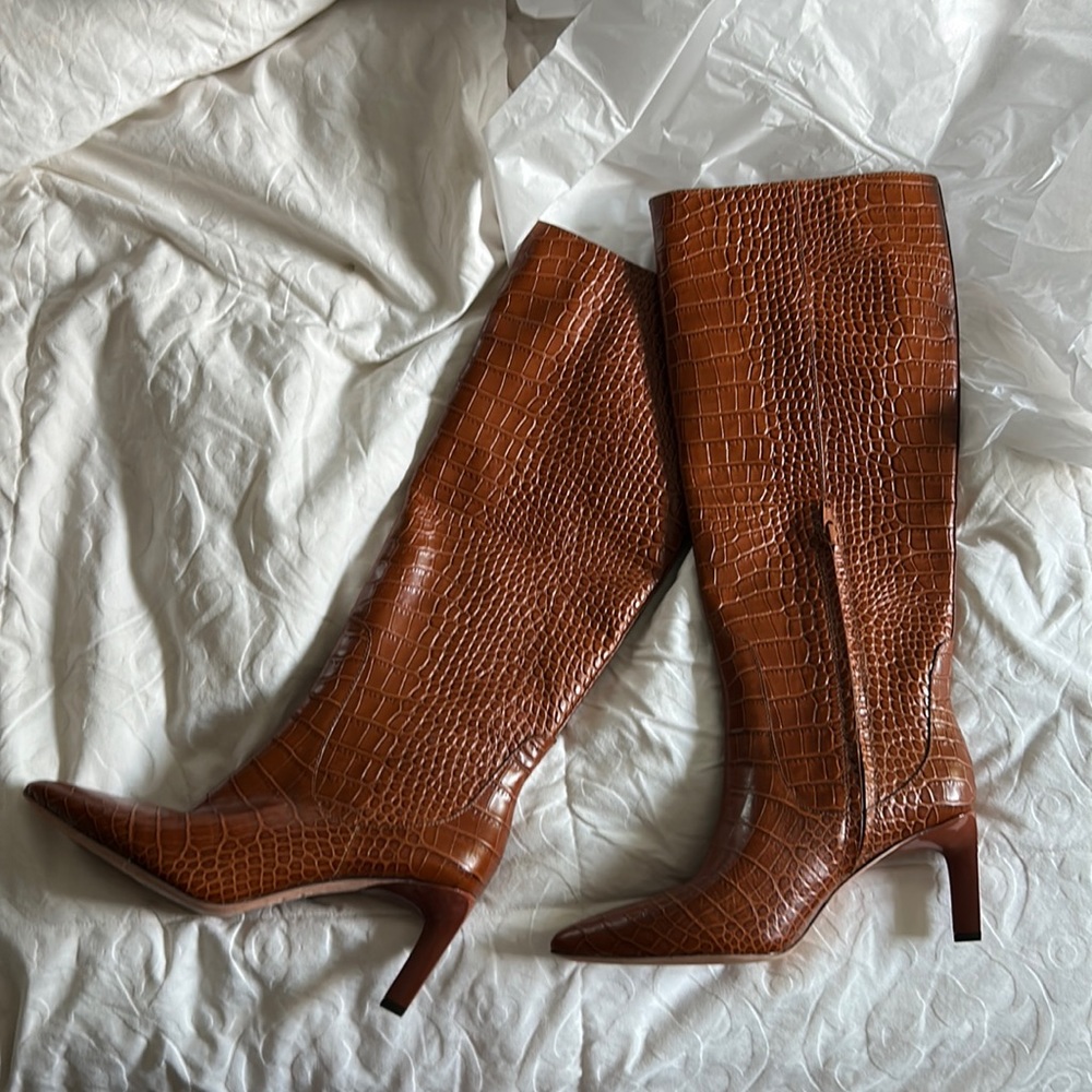 AD Daughters Tan Tasmine Leather Croc print Boots